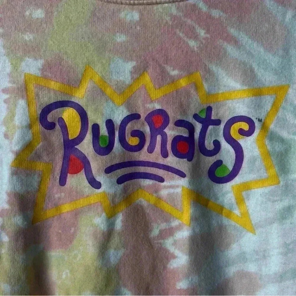 Rugrats Tie Dye Print Yellow Pink Sweatshirt Character Sleeve | Size Medium - Picture 4 of 7
